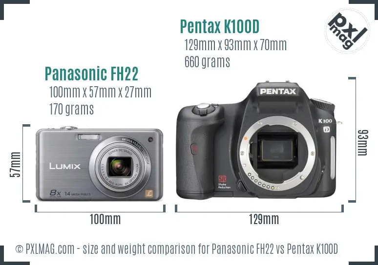 Panasonic FH22 vs Pentax K100D size comparison