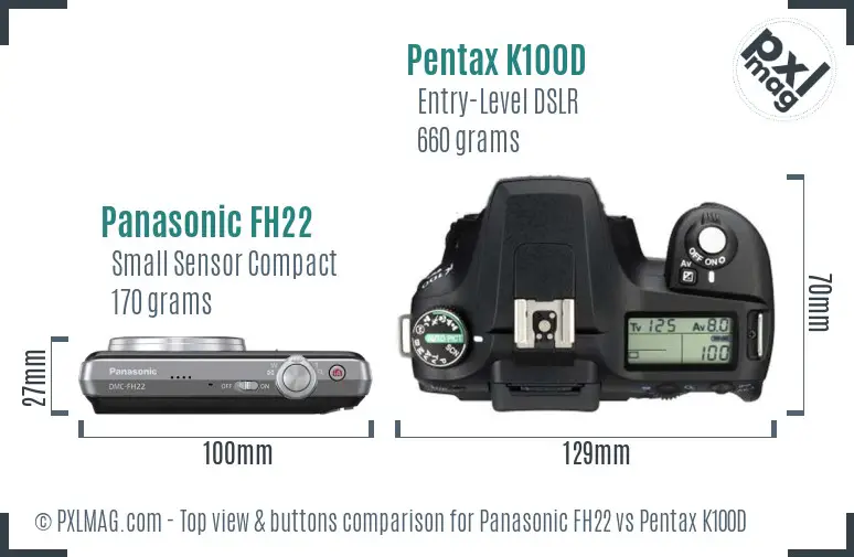Panasonic FH22 vs Pentax K100D top view buttons comparison