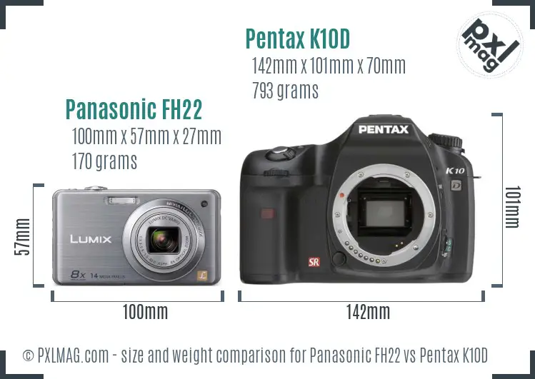 Panasonic FH22 vs Pentax K10D size comparison