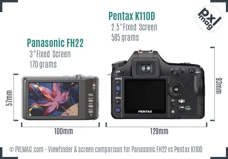 Panasonic FH22 vs Pentax K110D Screen and Viewfinder comparison