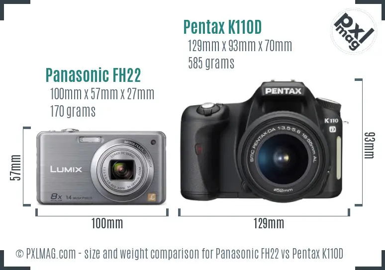 Panasonic FH22 vs Pentax K110D size comparison