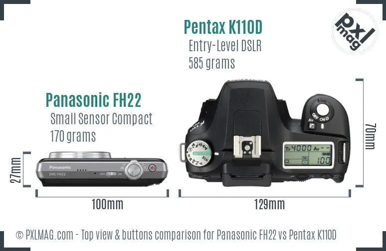 Panasonic FH22 vs Pentax K110D top view buttons comparison