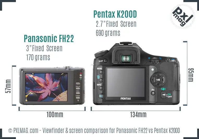 Panasonic FH22 vs Pentax K200D Screen and Viewfinder comparison