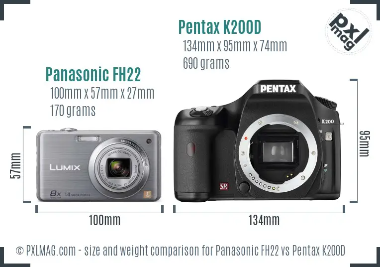 Panasonic FH22 vs Pentax K200D size comparison