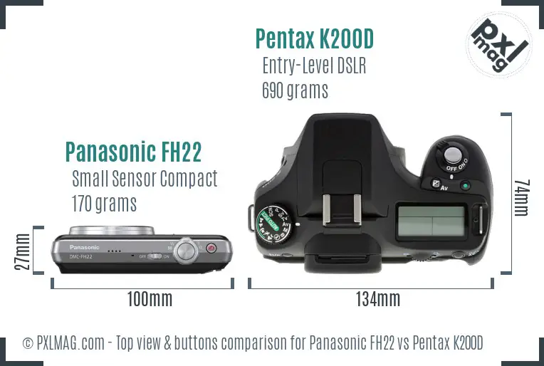 Panasonic FH22 vs Pentax K200D top view buttons comparison