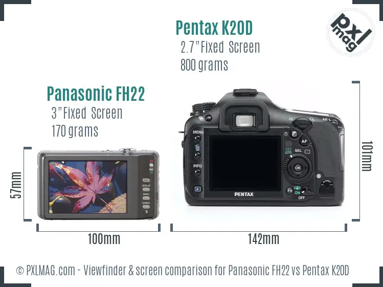 Panasonic FH22 vs Pentax K20D Screen and Viewfinder comparison Panasonic FH22 vs Pentax K20D Screen and Viewfinder comparison