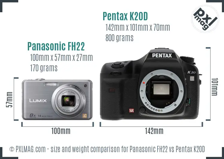 Panasonic FH22 vs Pentax K20D size comparison Panasonic FH22 vs Pentax K20D size comparison