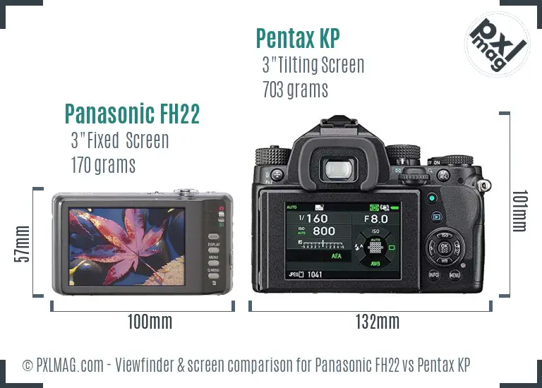 Panasonic FH22 vs Pentax KP Screen and Viewfinder comparison
