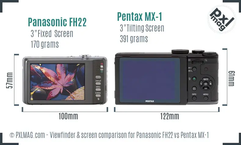 Panasonic FH22 vs Pentax MX-1 Screen and Viewfinder comparison