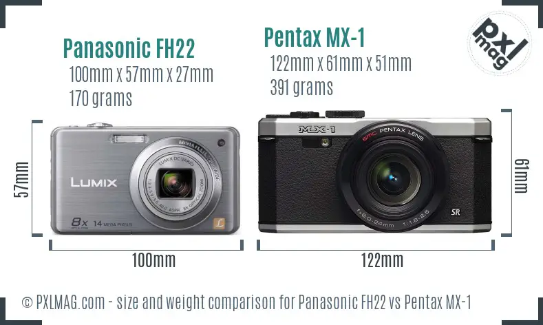 Panasonic FH22 vs Pentax MX-1 size comparison