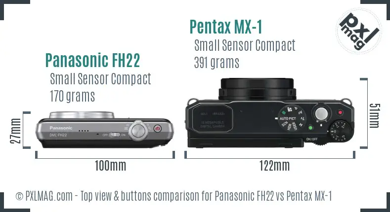 Panasonic FH22 vs Pentax MX-1 top view buttons comparison
