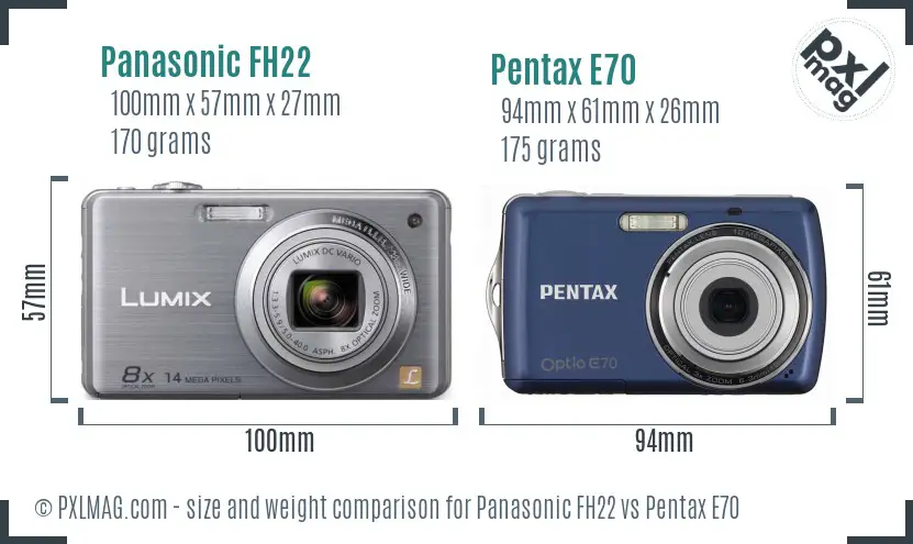 Panasonic FH22 vs Pentax E70 size comparison