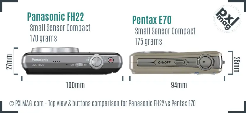 Panasonic FH22 vs Pentax E70 top view buttons comparison