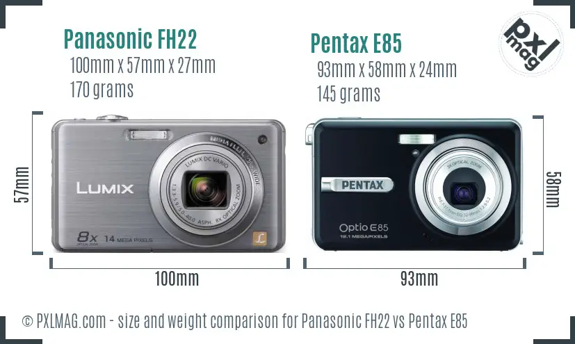 Panasonic FH22 vs Pentax E85 size comparison