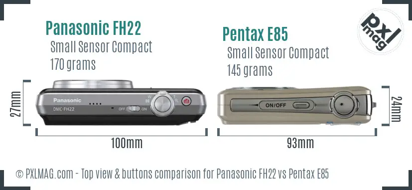 Panasonic FH22 vs Pentax E85 top view buttons comparison