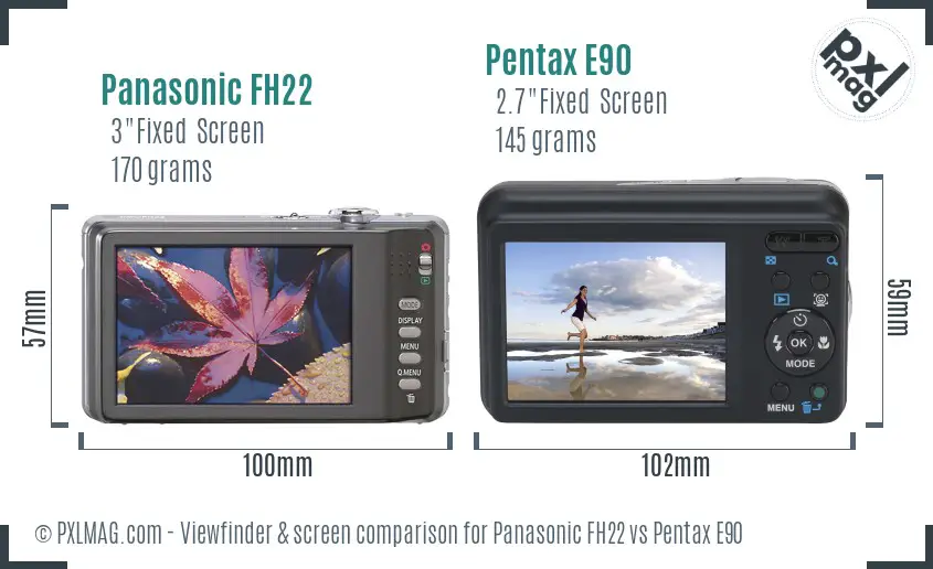 Panasonic FH22 vs Pentax E90 Screen and Viewfinder comparison