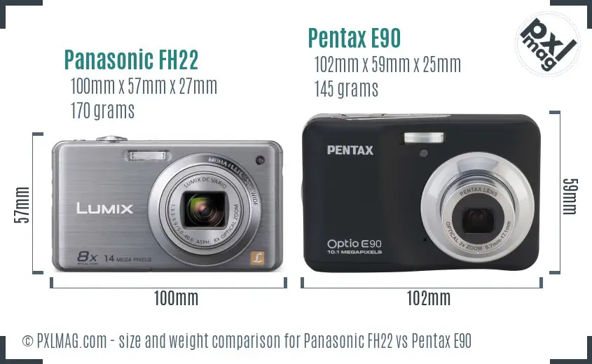 Panasonic FH22 vs Pentax E90 size comparison