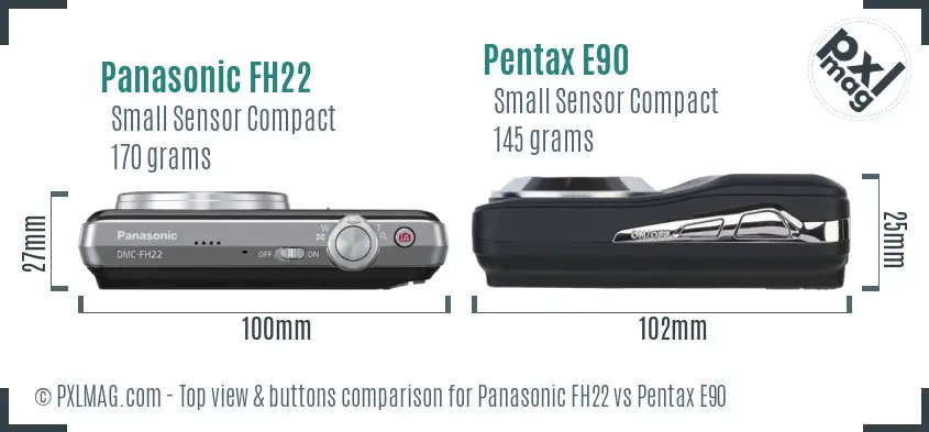 Panasonic FH22 vs Pentax E90 top view buttons comparison