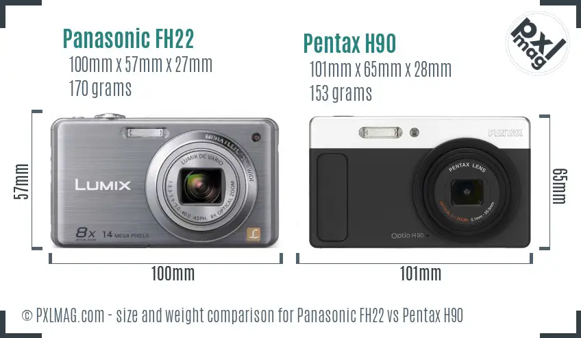Panasonic FH22 vs Pentax H90 size comparison