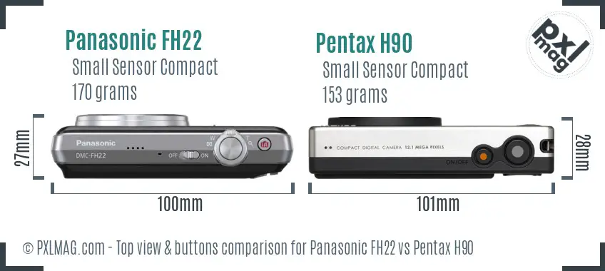 Panasonic FH22 vs Pentax H90 top view buttons comparison