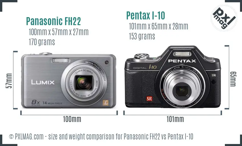 Panasonic FH22 vs Pentax I-10 size comparison