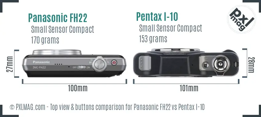 Panasonic FH22 vs Pentax I-10 top view buttons comparison