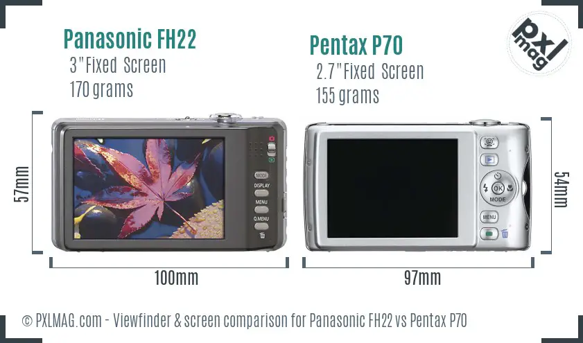 Panasonic FH22 vs Pentax P70 Screen and Viewfinder comparison
