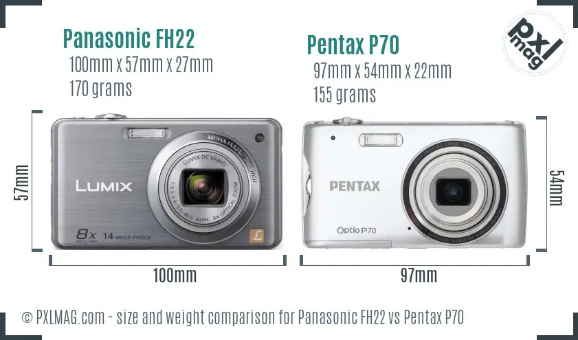 Panasonic FH22 vs Pentax P70 size comparison