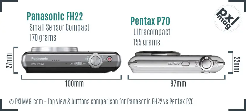 Panasonic FH22 vs Pentax P70 top view buttons comparison