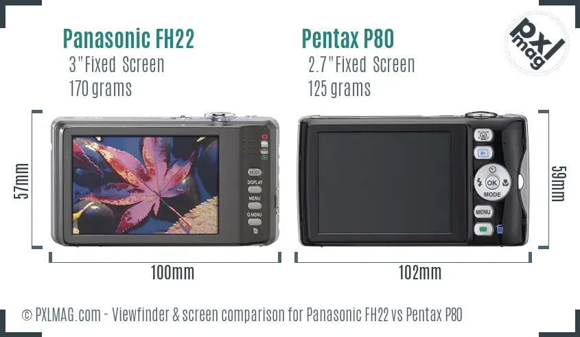 Panasonic FH22 vs Pentax P80 Screen and Viewfinder comparison
