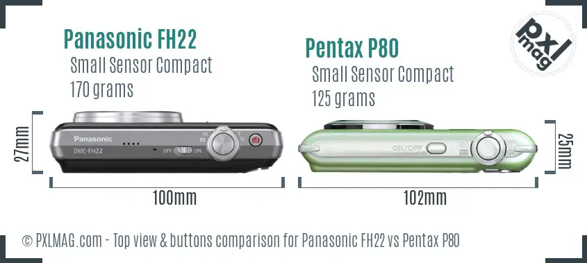 Panasonic FH22 vs Pentax P80 top view buttons comparison