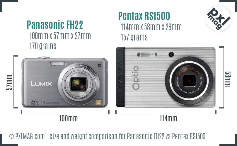 Panasonic FH22 vs Pentax RS1500 size comparison