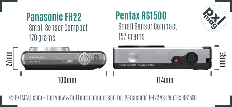 Panasonic FH22 vs Pentax RS1500 top view buttons comparison