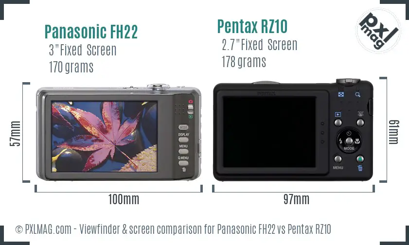 Panasonic FH22 vs Pentax RZ10 Screen and Viewfinder comparison