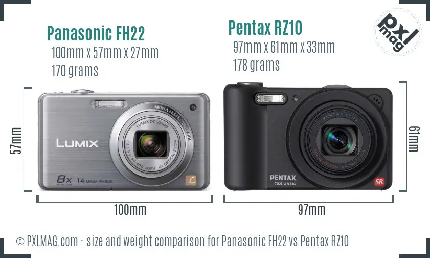Panasonic FH22 vs Pentax RZ10 size comparison