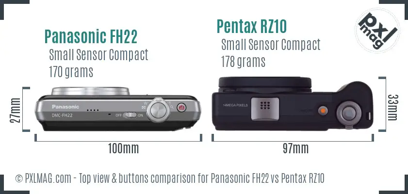 Panasonic FH22 vs Pentax RZ10 top view buttons comparison