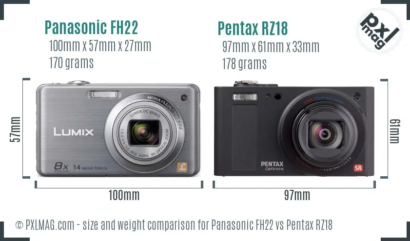 Panasonic FH22 vs Pentax RZ18 size comparison