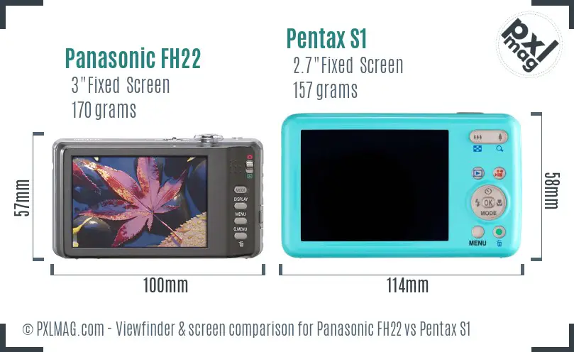 Panasonic FH22 vs Pentax S1 Screen and Viewfinder comparison