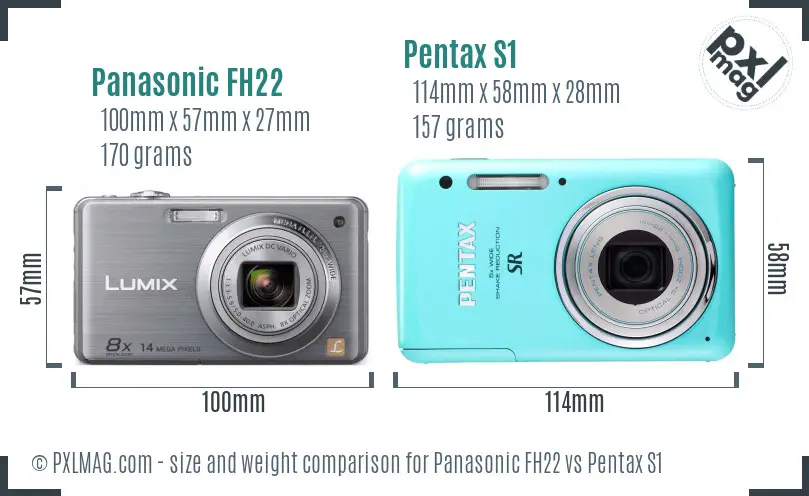 Panasonic FH22 vs Pentax S1 size comparison