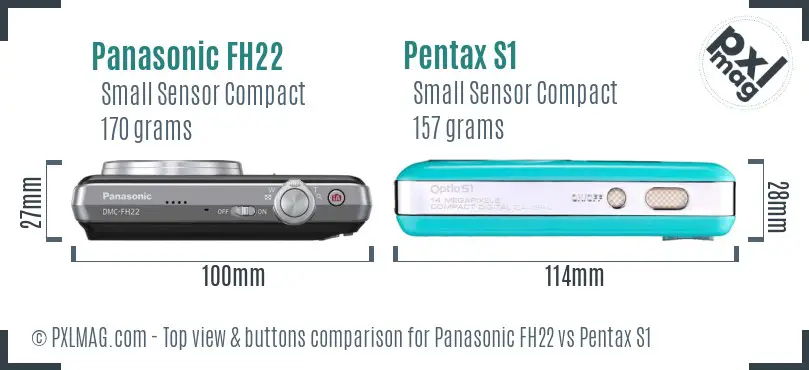 Panasonic FH22 vs Pentax S1 top view buttons comparison