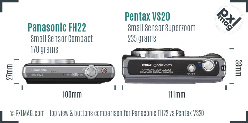 Panasonic FH22 vs Pentax VS20 top view buttons comparison