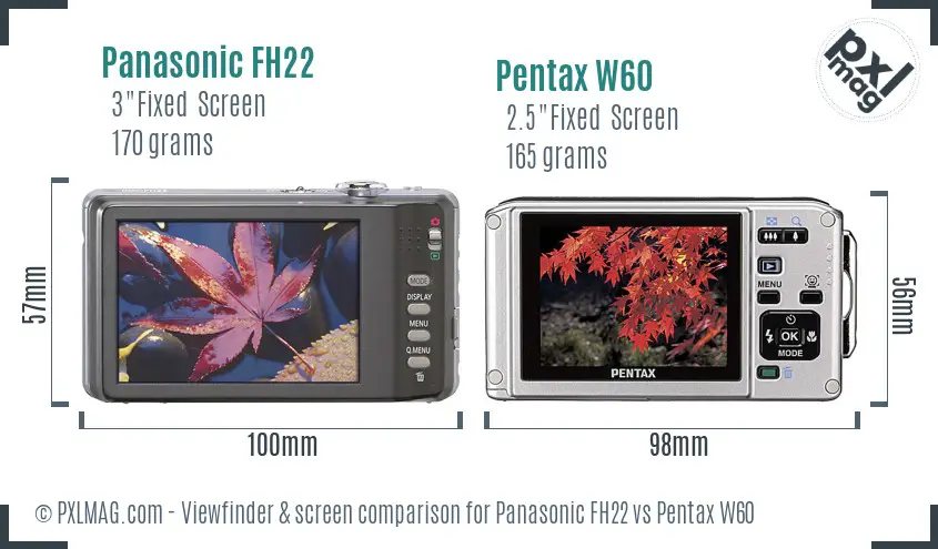 Panasonic FH22 vs Pentax W60 Screen and Viewfinder comparison