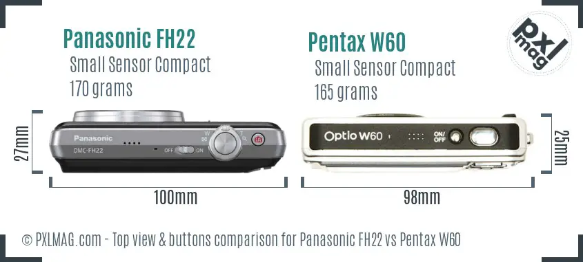 Panasonic FH22 vs Pentax W60 top view buttons comparison