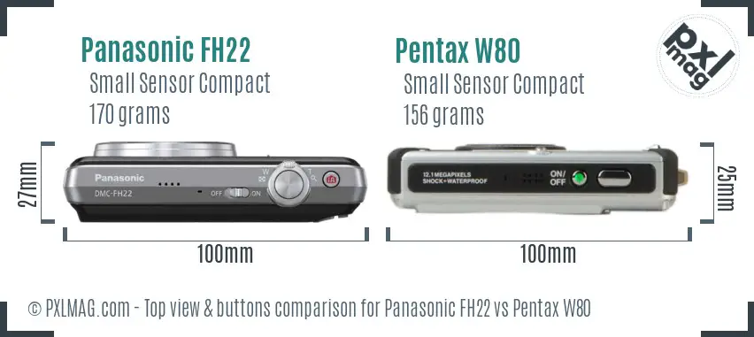 Panasonic FH22 vs Pentax W80 top view buttons comparison