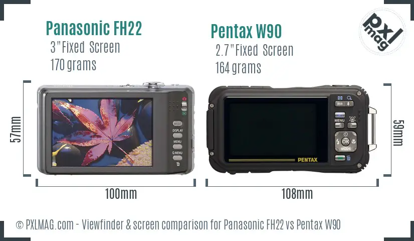 Panasonic FH22 vs Pentax W90 Screen and Viewfinder comparison