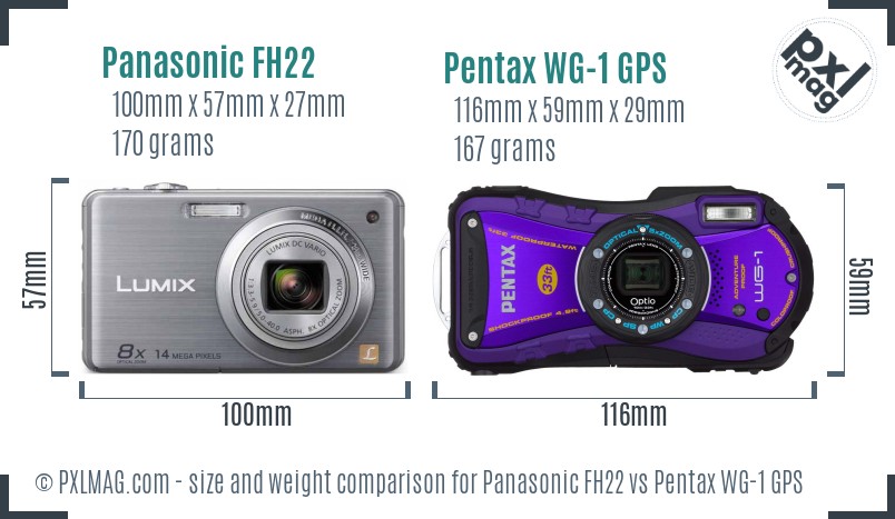 Panasonic FH22 vs Pentax WG-1 GPS size comparison