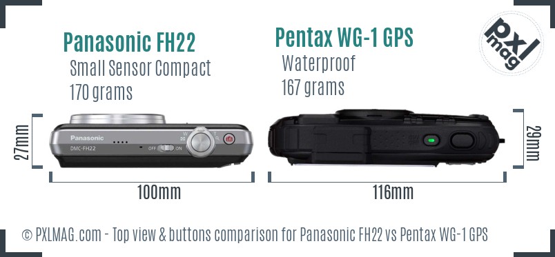 Panasonic FH22 vs Pentax WG-1 GPS top view buttons comparison