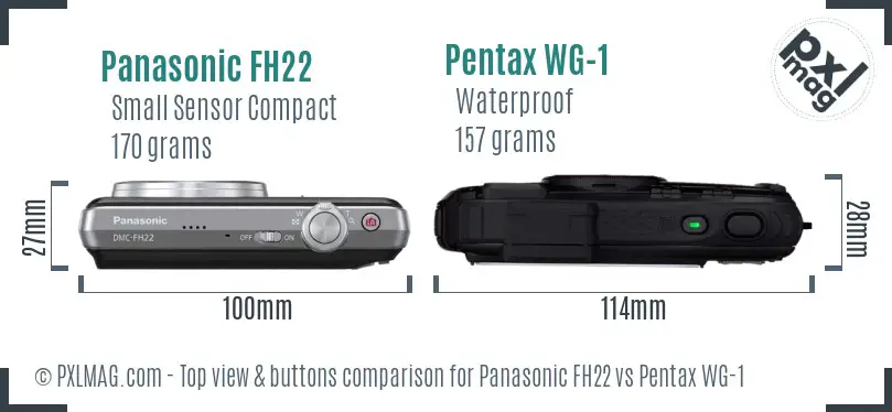 Panasonic FH22 vs Pentax WG-1 top view buttons comparison