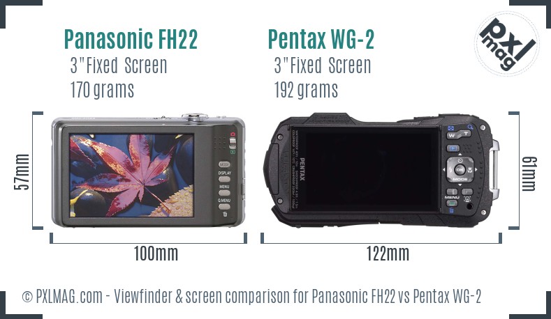Panasonic FH22 vs Pentax WG-2 Screen and Viewfinder comparison