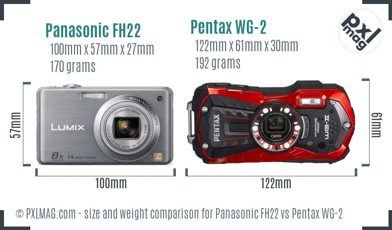 Panasonic FH22 vs Pentax WG-2 size comparison